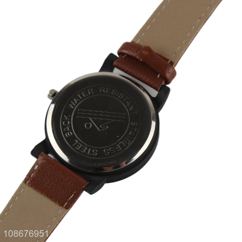 Factory supply pu leather strap luminous quartz wristwatch for men