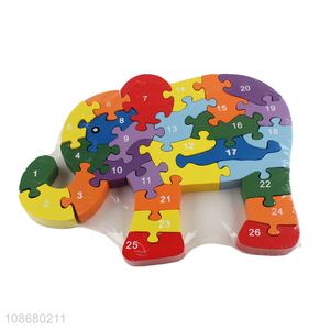 Factory price preschool learning toy wooden elephant number puzzle