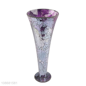 Factory price v shaped mosaic glass flower vase for tabletop decoration