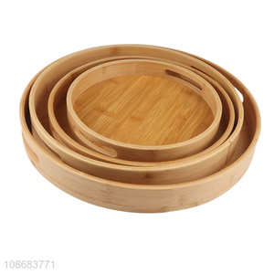 Good quality round bamboo serving tray with handle for coffee table