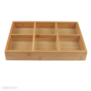 Factory price 6-compartment bamboo serving tray for candy desserts fruits