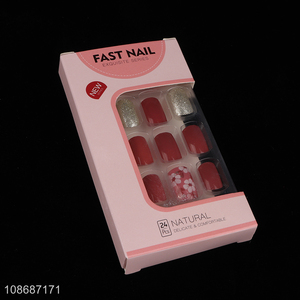 Popular products natural 24pcs fake nail kit with nail <em>glue</em>
