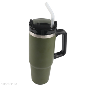 Custom logo double-wall stainless steel thermal car travel mug with straw