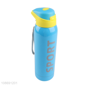 Wholesale portable insualted stainless steel sports water bottle with straw
