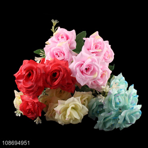 Factory price 7heads multicolor <em>artificial</em> rose <em>flower</em> fake <em>flower</em> for sale