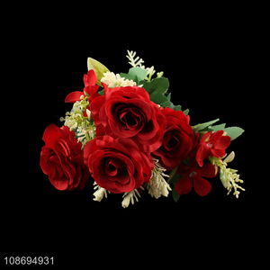 Best selling 7heads red natural <em>artificial</em> rose <em>flower</em> fake <em>flower</em> wholesale