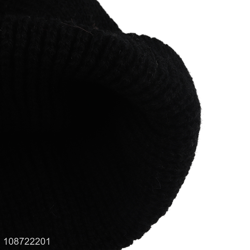 Good quality kids winter hat plain knitted beanie hat with pom pom