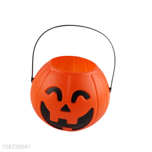 Good quality portable <em>plastic</em> pumpkin <em>bucket</em> trick or treat <em>bucket</em> with handle