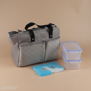 Wholesale leakproof insulated lunch bag set with ice pack & food container