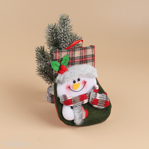 High quality 3D soft plush fabric Christmas stocking bag with snowman