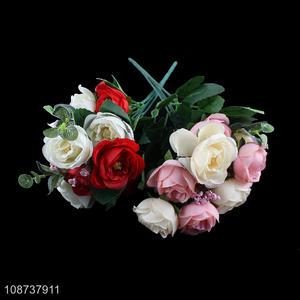 Hot selling indoor decoration cloth <em>artificial</em> rose <em>flower</em> fake <em>flower</em> wholesale