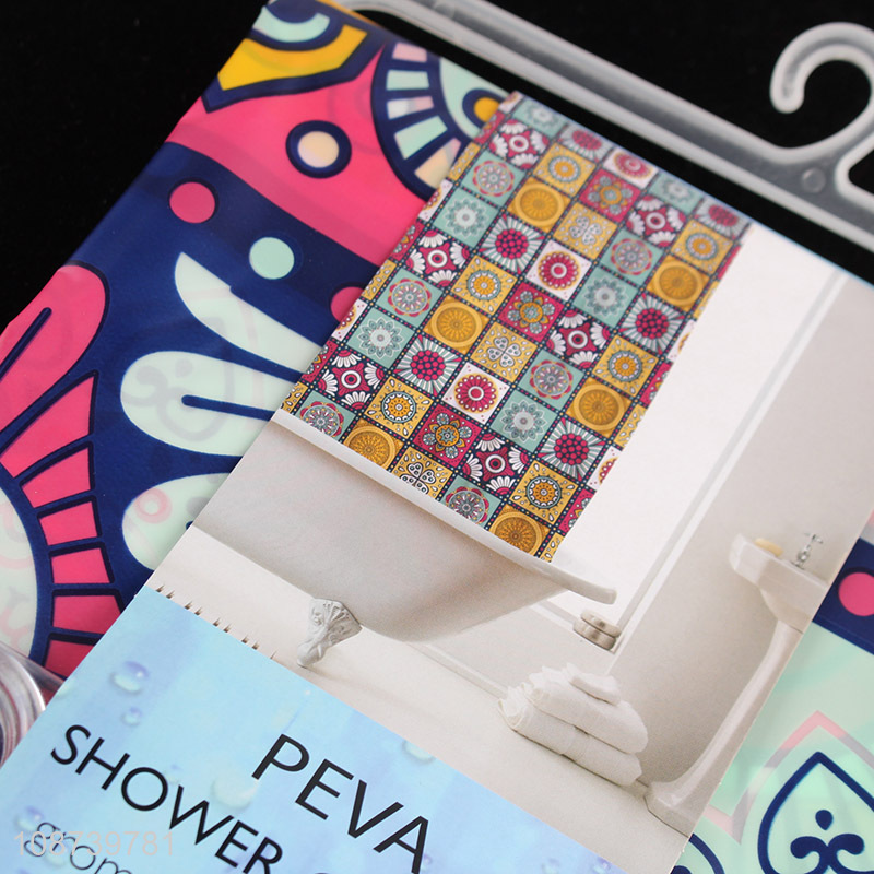 High Quality Waterproof PEVA Shower Curtain with 12 Plastic Hooks for Bathroom