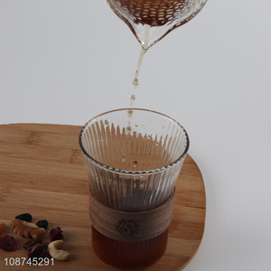 Good quality <em>glass</em> coffee mug <em>glass</em> juice <em>cup</em> with wooden <em>cup</em> sleeve