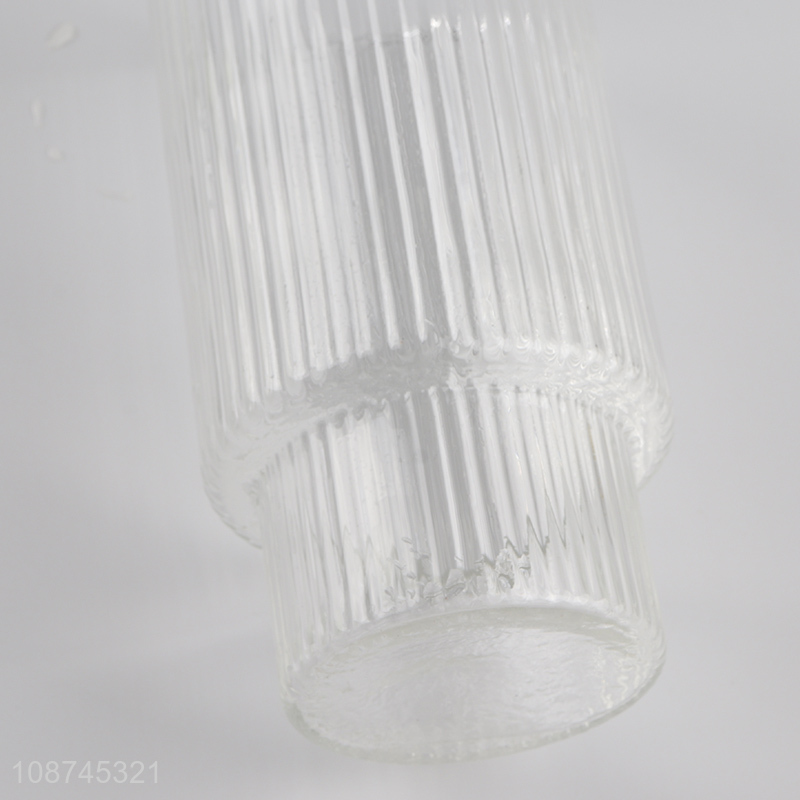 Good quality transprent vertical striped glass coffee mug tea cup