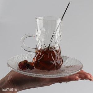 New product clear embossed <em>glass</em> tea <em>cup</em> coffee mug drinking <em>glass</em>