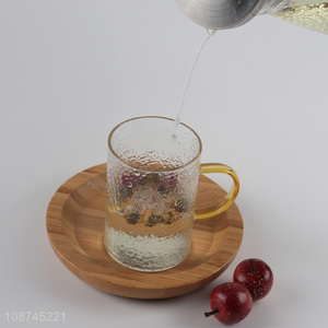 Wholesale textured <em>glass</em> water <em>cup</em> <em>glass</em> coffee mug with colored handle