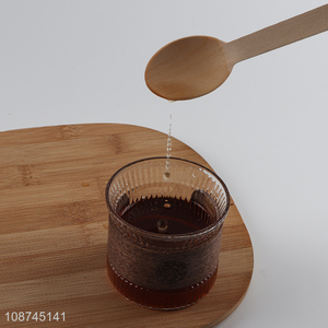 New product embossed <em>glass</em> coffee water mugs with wooden <em>cup</em> sleeve