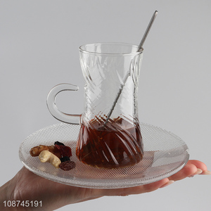 Wholesale clear engraved <em>glass</em> coffee mug <em>glass</em> tea <em>cup</em> with handle