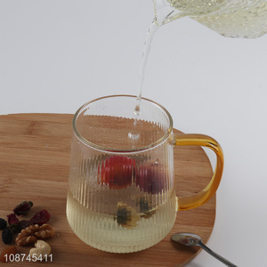 Hot selling stripped <em>glass</em> coffee mug tea <em>cup</em> water <em>glass</em> with handle