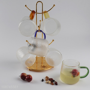 Wholesale textured <em>glass</em> water <em>cup</em> coffee espresso tea <em>cup</em> with handle