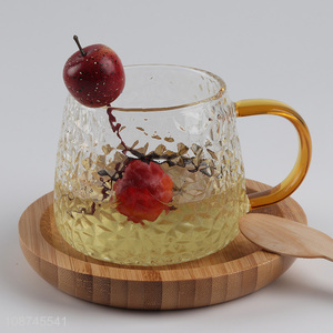Wholesale heat resistant <em>glass</em> tea <em>cup</em> embossed <em>glass</em> mugs with handle