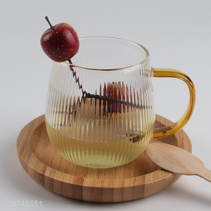 Wholesale vertical striped <em>glass</em> <em>cup</em> <em>glass</em> coffee mug with colored handle