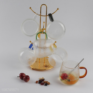 Hot selling engraved <em>glass</em> tea <em>cup</em> <em>glass</em> coffee mug with colored handle