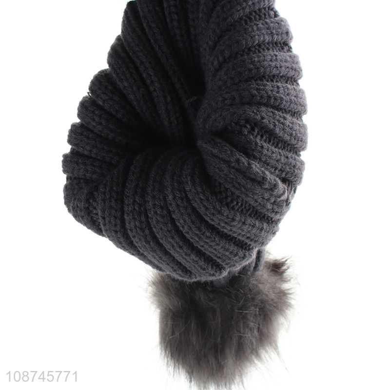 New product women slouchy winter cap pearl beanie hat with pompom