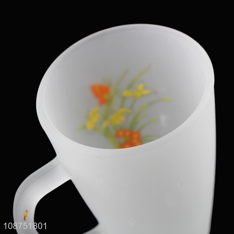 Online wholesale glass drinkware frosted glass water cup with handle