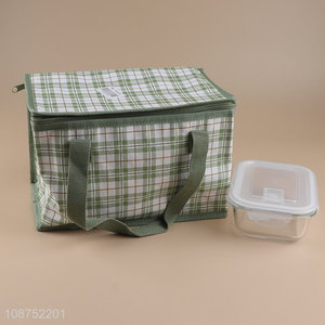 Wholesale check pattern insulated lunch bag lunch box container for women