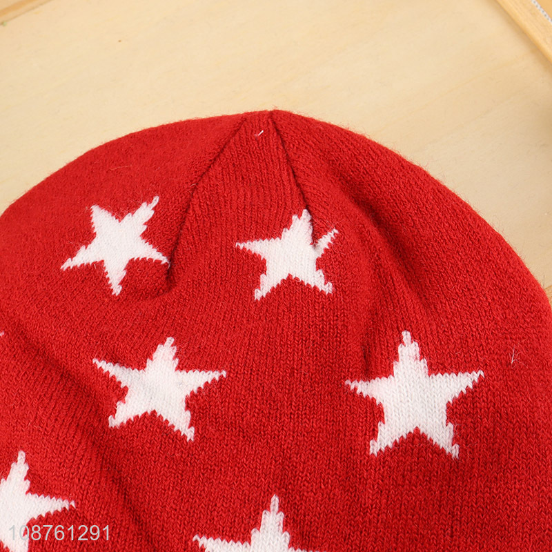 Good quality unisex cuffed beanie cap star pattern winter hat