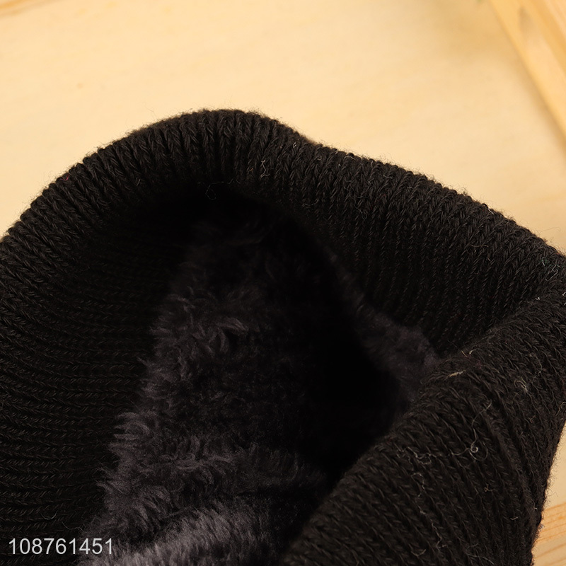 Wholesale striped winter hat fleece lined cuffed beanie for men