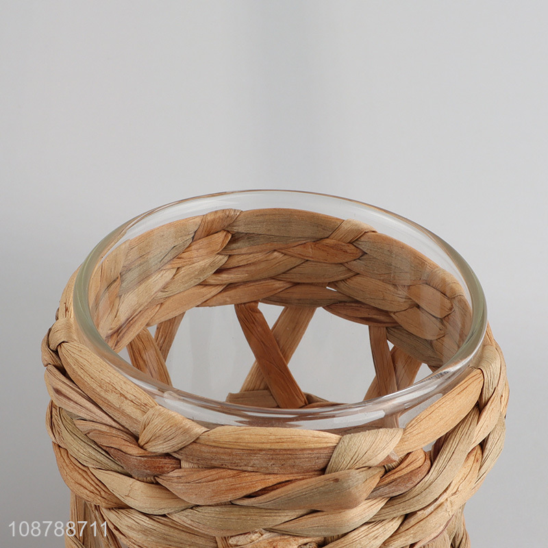 Wholesale natural seagrass woven glass tea light candle holder