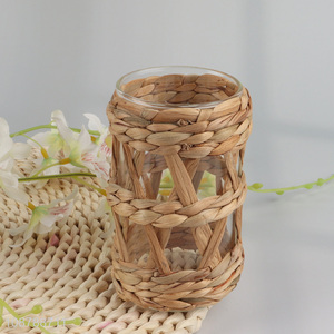 Wholesale natural seagrass woven glass tea light candle holder