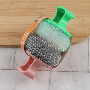 New product 2pcs stainless steel wool scrubbers with handle
