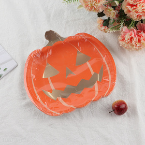 Hot selling 13pcs pumpkin <em>paper</em> plates for Halloween party