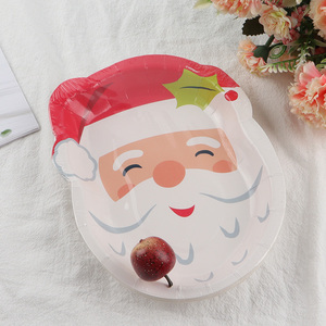 Wholesale 8pcs santa claus shaped <em>paper</em> plates for Christmas decor