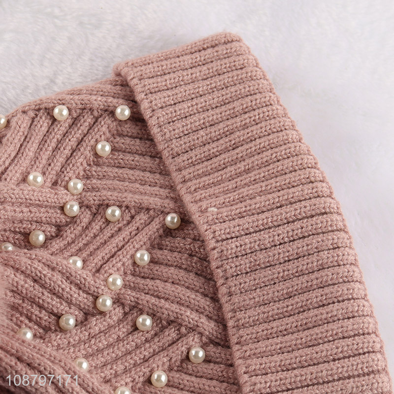 Wholesale winter knit hats pearl beanie caps for women