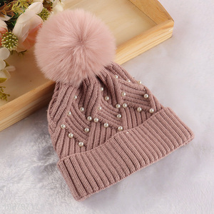 Wholesale winter knit hats pearl beanie caps for women