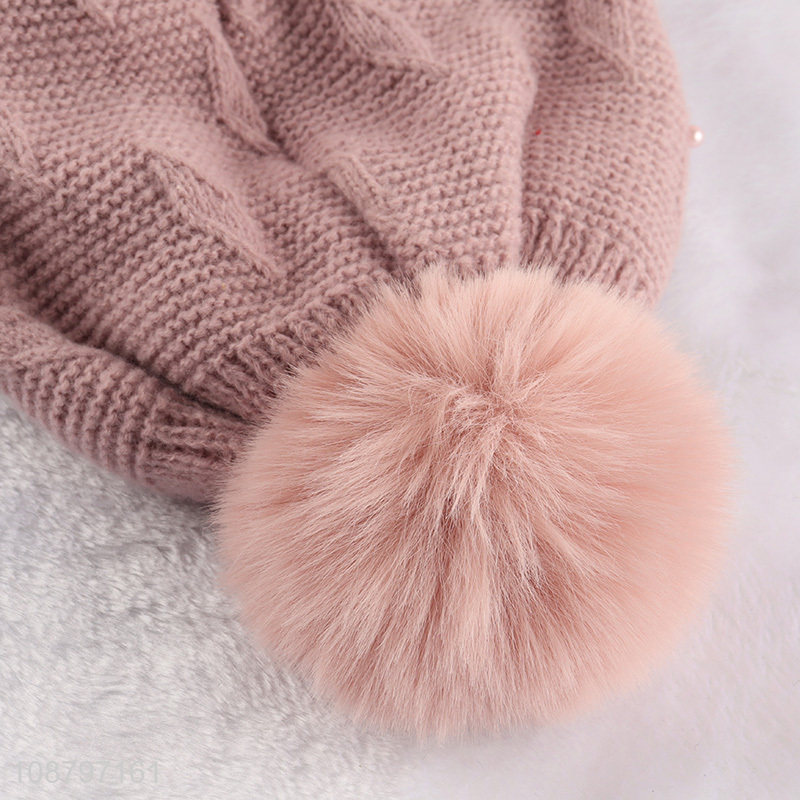 Factory price winter hat cuffed beanie pearl cap for women