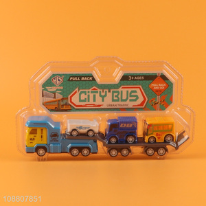 Best quality children pull back city bus toy set