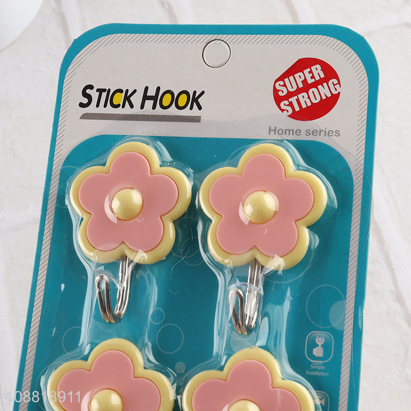 Wholesale 4pcs flower shaped heavy duty sticky hooks for hanging