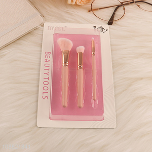 Low price pink 3pcs makeup brush makeup tool with wooden handle