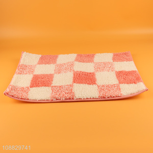 Wholesale non-slip absorbent check pattern flocked <em>bathroom</em> rug mat
