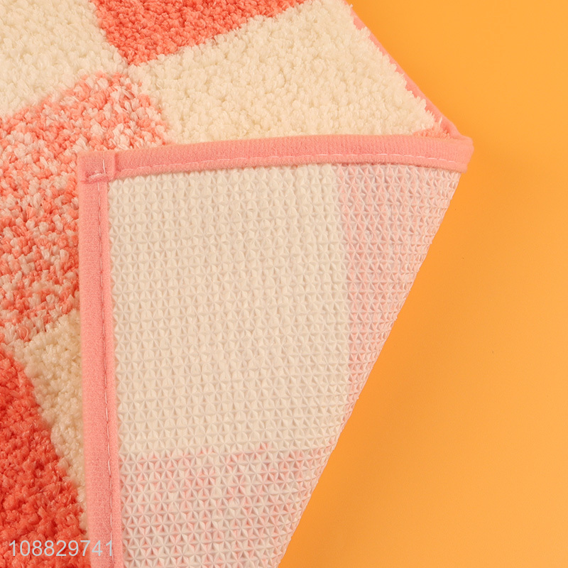 Wholesale non-slip absorbent check pattern flocked bathroom rug mat