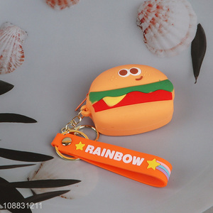New product cute hamburger shaped silicone coin purse with wristlet
