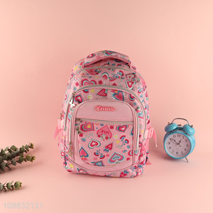 Good selling pink heart pattern school bag school backpack