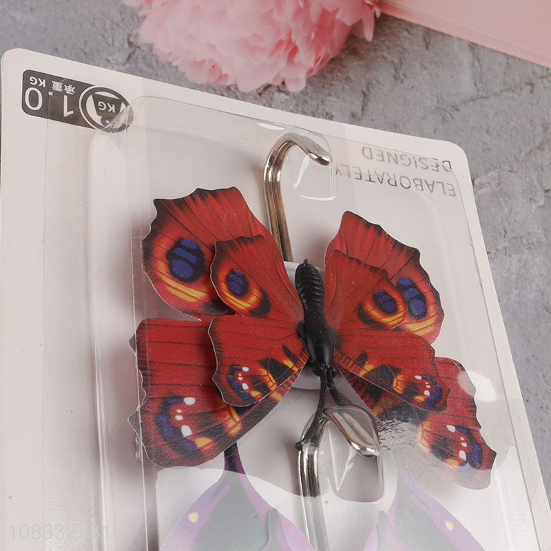 Good quality 2pcs butterfly shaped sticky wall hooks for hanging