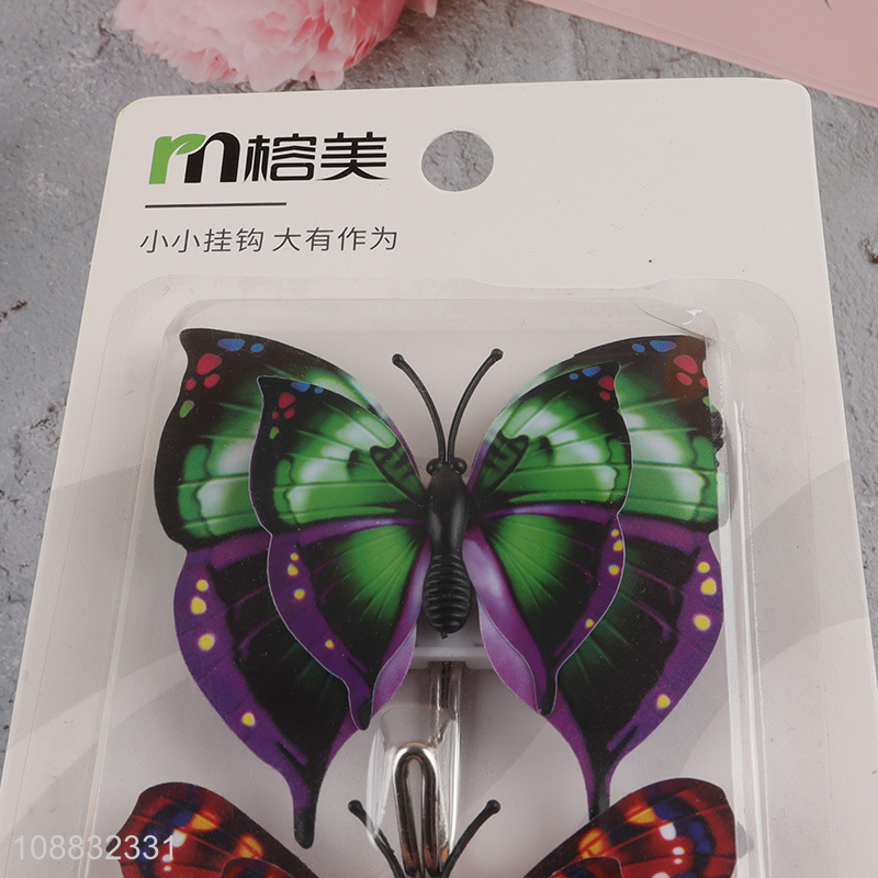 Good quality 2pcs butterfly shaped sticky wall hooks for hanging