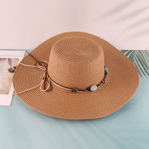 Good quality wide brimmed beach <em>straw</em> hat for women